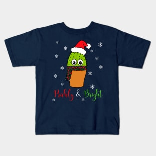 Prickly And Bright - Cute Cactus With Christmas Scarf Kids T-Shirt